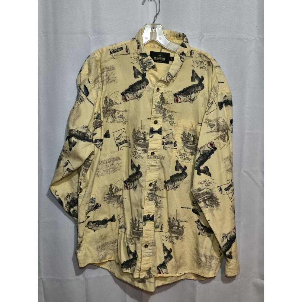 Redhead Long sleeve Fishing Large Mouth Bass Yellow Shirt Size XL